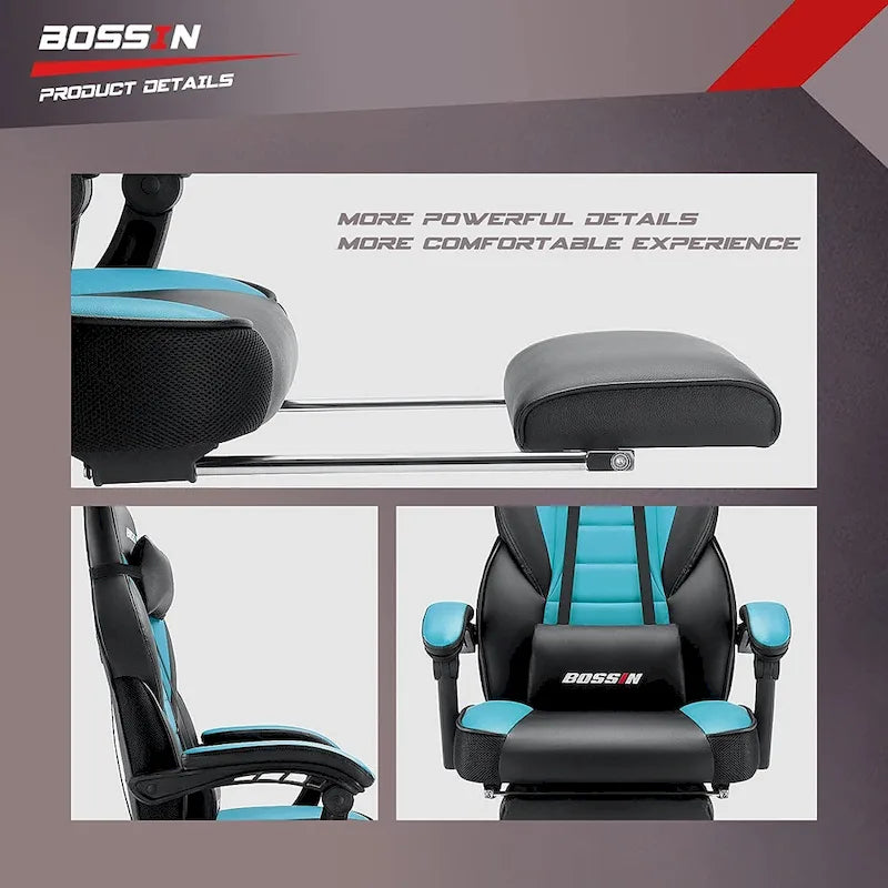 Fauteuil de jeu style course avec repose-pieds, multicolore, siège unique, capacité de 136 kg
