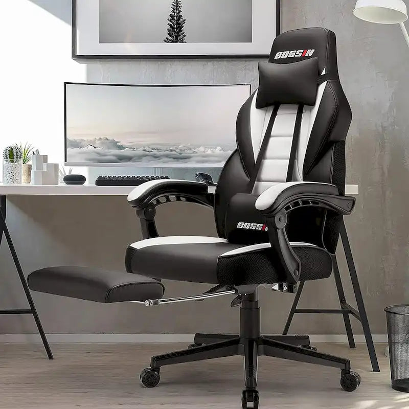 Fauteuil de jeu style course avec repose-pieds, multicolore, siège unique, capacité de 136 kg