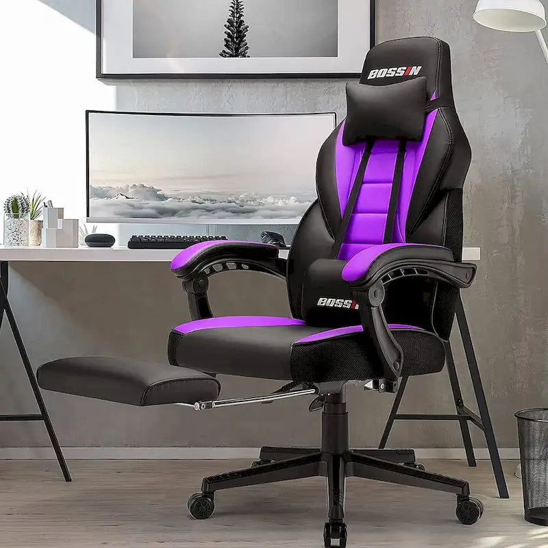 Fauteuil de jeu style course avec repose-pieds, multicolore, siège unique, capacité de 136 kg