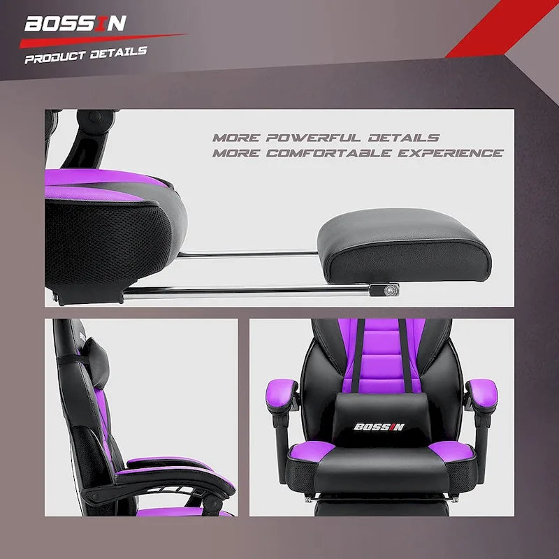 Fauteuil de jeu style course avec repose-pieds, multicolore, siège unique, capacité de 136 kg