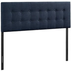 Tête de lit Hixson grand lit, capitonnée de tissu bleu foncé et élégant