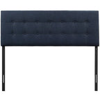 Tête de lit Hixson grand lit, capitonnée de tissu bleu foncé et élégant
