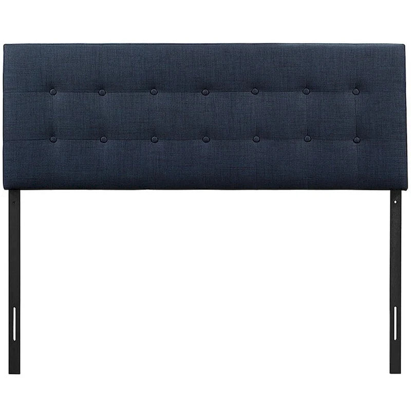 Tête de lit Hixson grand lit, capitonnée de tissu bleu foncé et élégant