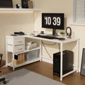 Bureau d'ordinateur en forme de L avec station de charge, bureau d'angle réversible pour PC avec tiroir