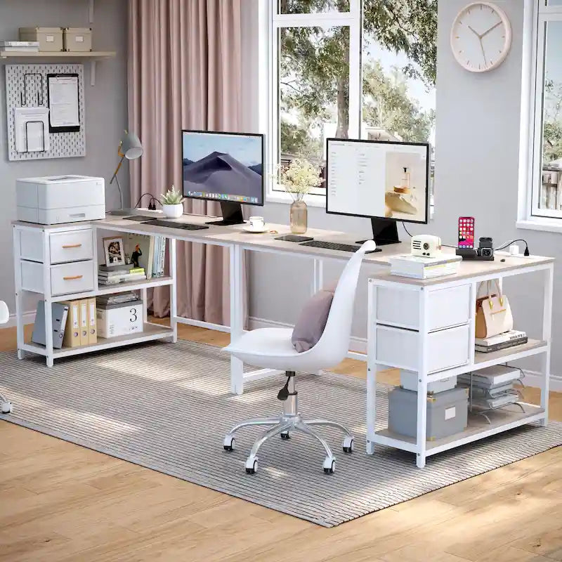 Bureau d'ordinateur en forme de L avec station de charge, bureau d'angle réversible pour PC avec tiroir