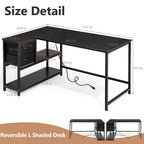 Bureau d'ordinateur en forme de L avec station de charge, bureau d'angle réversible pour PC avec tiroir