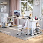 Bureau d'ordinateur en forme de L avec station de charge, bureau d'angle réversible pour PC avec tiroir
