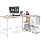Bureau d'ordinateur en forme de L avec station de charge, bureau d'angle réversible pour PC avec tiroir
