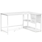 Bureau d'ordinateur en forme de L avec station de charge, bureau d'angle réversible pour PC avec tiroir