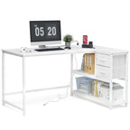 Bureau d'ordinateur en forme de L avec station de charge, bureau d'angle réversible pour PC avec tiroir