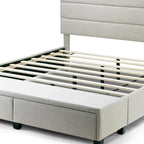 Lit de capitaine en tissu beige Arnia avec deux tiroirs