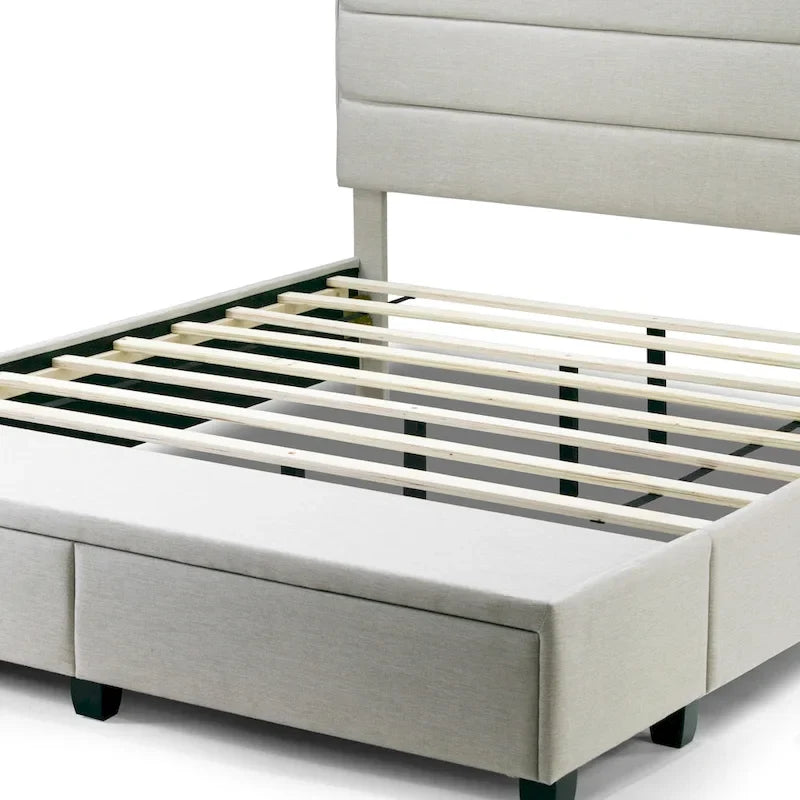 Lit de capitaine en tissu beige Arnia avec deux tiroirs