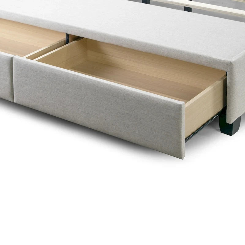 Lit de capitaine en tissu beige Arnia avec deux tiroirs