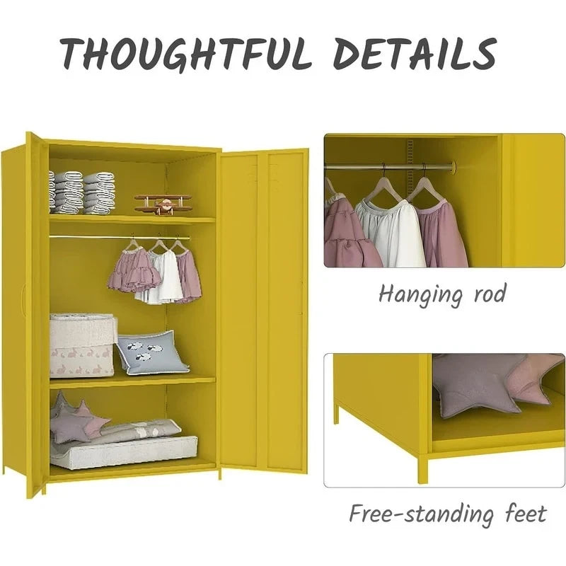 Armoire de Rangement en Métal à Deux Portes avec Tringle et Étagères pour Chambre à Coucher, École, Salle de Classe