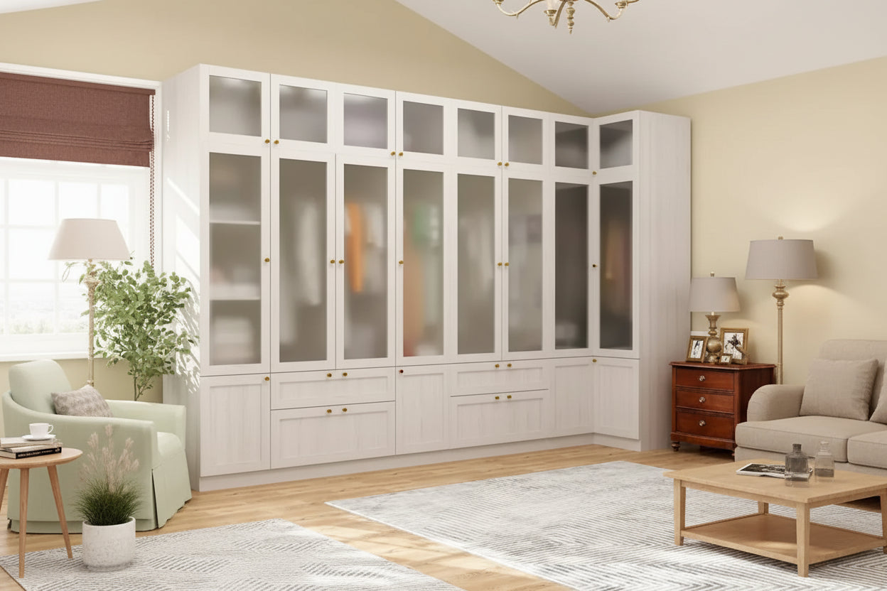 Modular Modern Glass Door Wardrobe:Storage Closet Solution Armoire