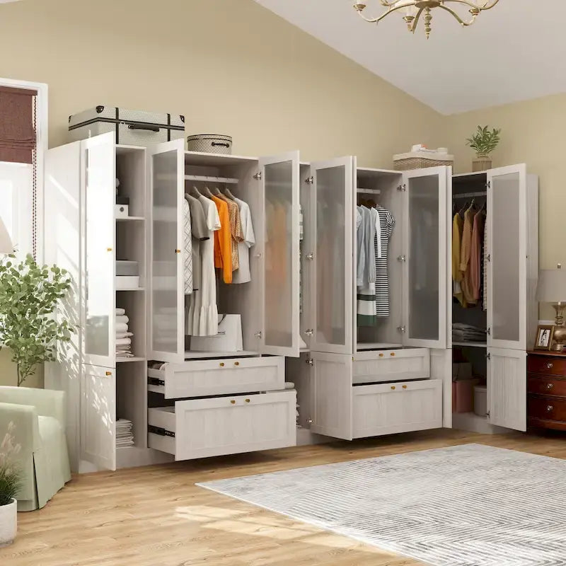 Armoire Modulable Moderne à Portes en Verre : Solution de Rangement pour Placard