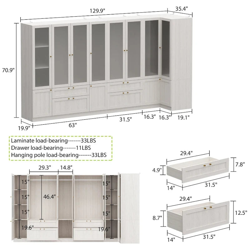 Armoire Modulable Moderne à Portes en Verre : Solution de Rangement pour Placard