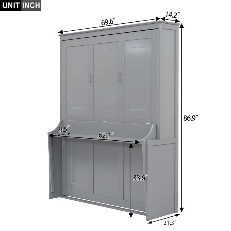 Lit escamotable Queen Size avec étagère, gris