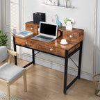 Bureau informatique à 4 tiroirs en panneau de particules et cadre en acier noir