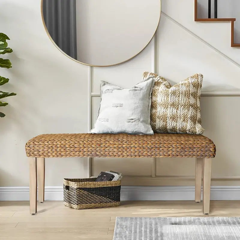 Banc intérieur M4H Sultan en bois massif et jacinthe d'eau naturelle