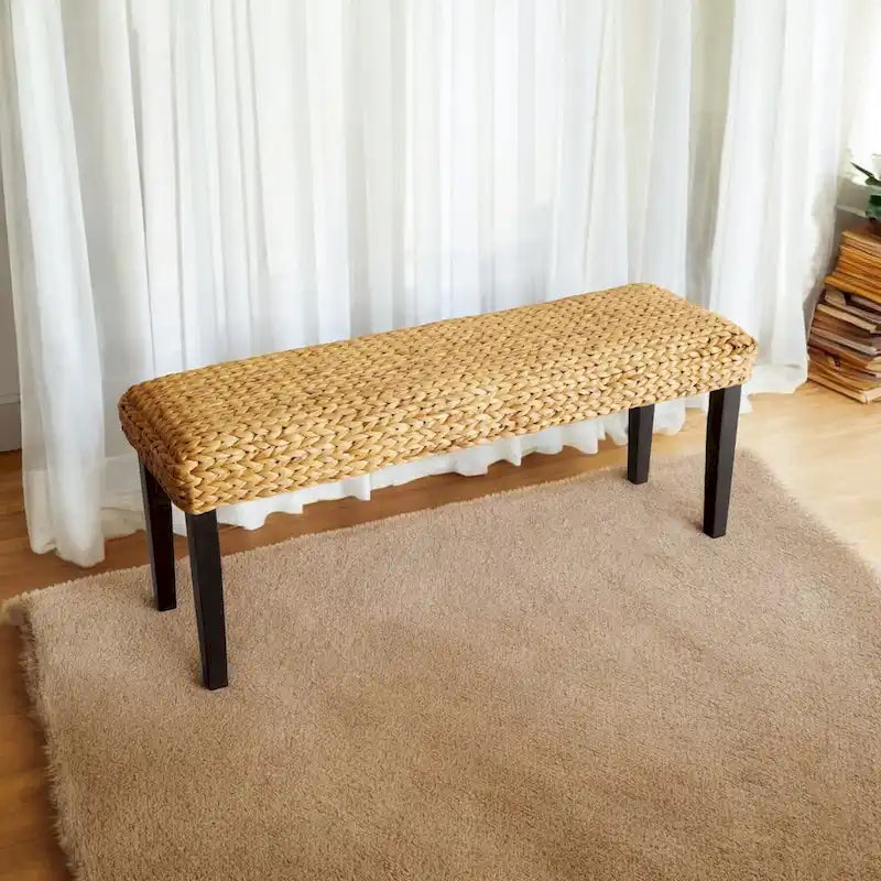 Banc intérieur M4H Sultan en bois massif et jacinthe d'eau naturelle