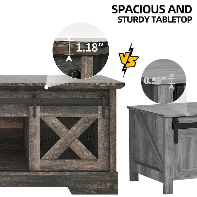 Chêne / Espresso / Dessus Marron+Blanc | Table Basse Relevable avec Porte Coulissante et Rangement Caché | 1 Place