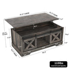 Chêne / Espresso / Dessus Marron+Blanc | Table Basse Relevable avec Porte Coulissante et Rangement Caché | 1 Place