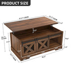 Chêne / Espresso / Dessus Marron+Blanc | Table Basse Relevable avec Porte Coulissante et Rangement Caché | 1 Place
