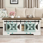 Chêne / Espresso / Dessus Marron+Blanc | Table Basse Relevable avec Porte Coulissante et Rangement Caché | 1 Place
