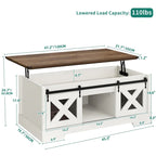 Chêne / Espresso / Dessus Marron+Blanc | Table Basse Relevable avec Porte Coulissante et Rangement Caché | 1 Place