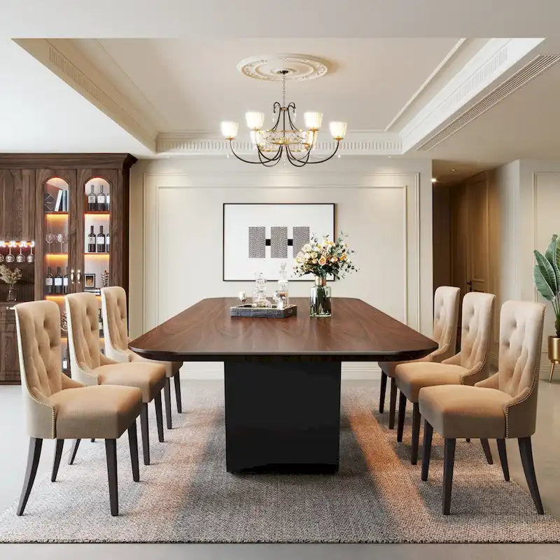 79 Table à manger moderne pour 8 personnes, rectangulaire, de luxe, blanche et dorée, avec plateau en pierre frittée