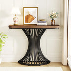 Table console industrielle de 39 pouces, petite table d'appoint de canapé avec base métallique géométrique - 39,37 (L) x 11,8 (P)