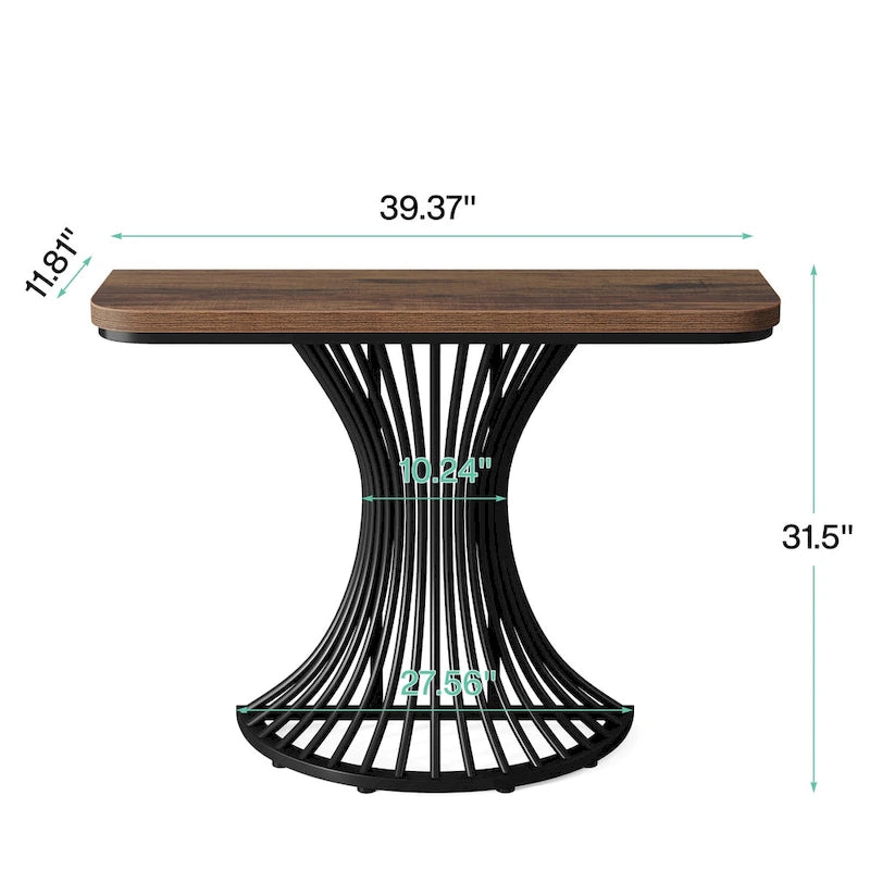 Table console industrielle de 39 pouces, petite table d'appoint de canapé avec base métallique géométrique - 39,37 (L) x 11,8 (P)