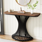 Table console industrielle de 39 pouces, petite table d'appoint de canapé avec base métallique géométrique - 39,37 (L) x 11,8 (P)