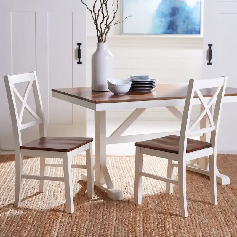 Chaise de salle à manger à dossier carré blanc/naturel (lot de 2)