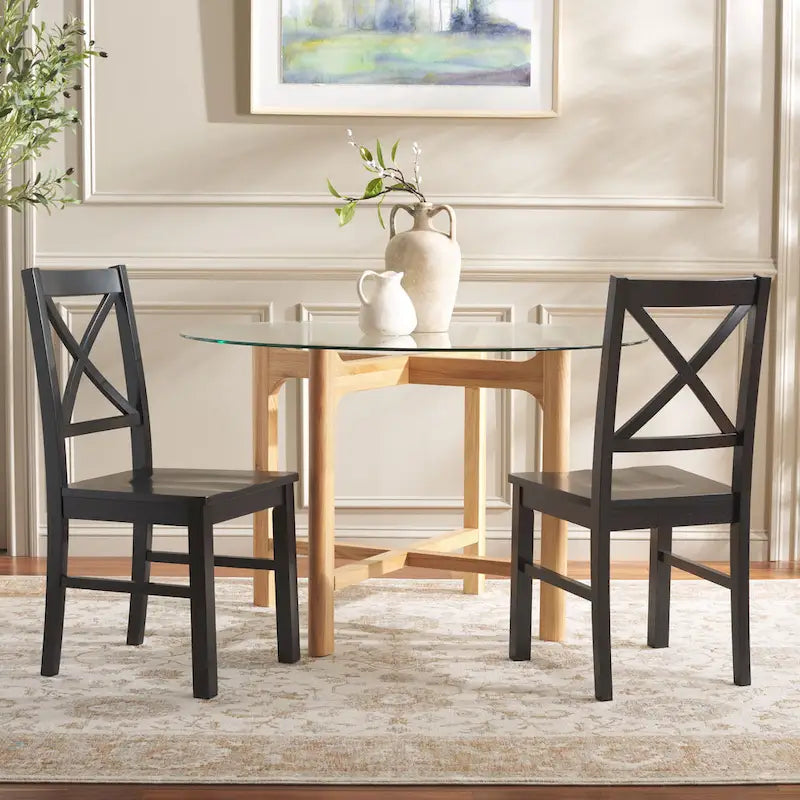 Chaise de salle à manger à dossier carré blanc/naturel (lot de 2)