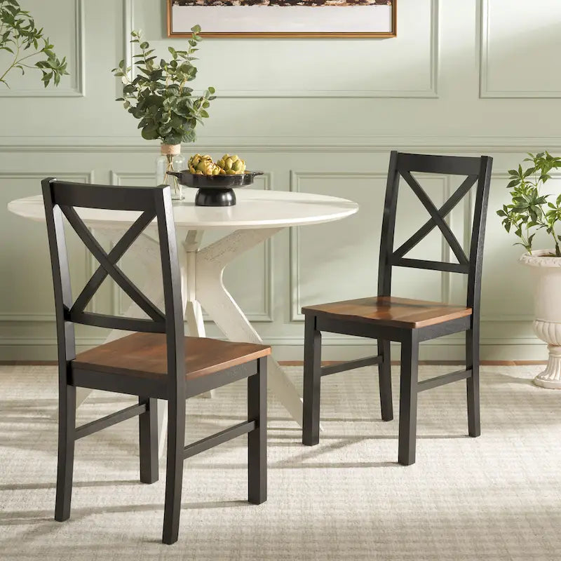 Chaise de salle à manger à dossier carré blanc/naturel (lot de 2)