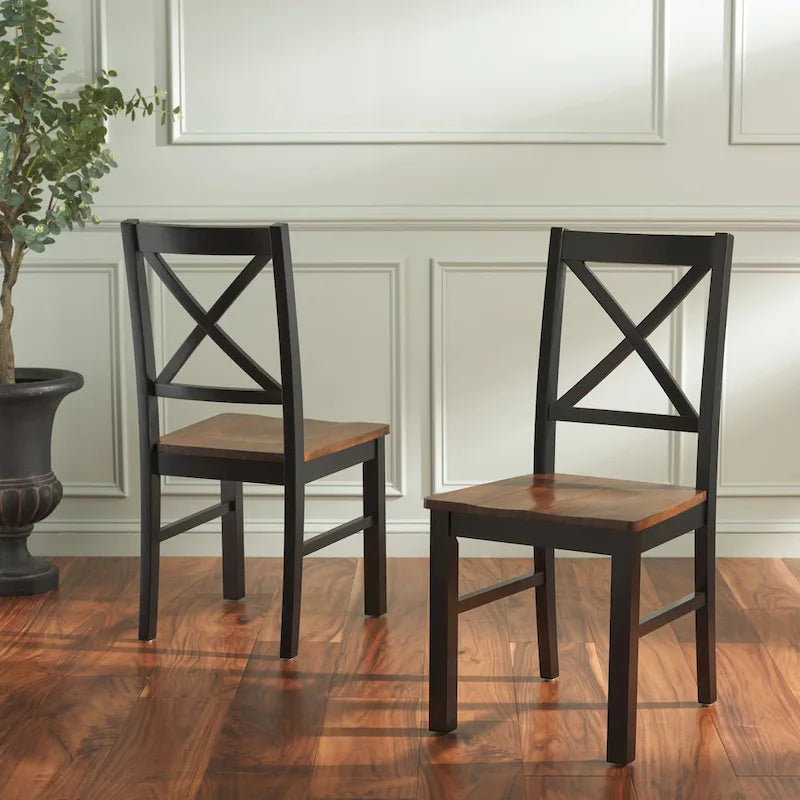 Chaise de salle à manger à dossier carré blanc/naturel (lot de 2)