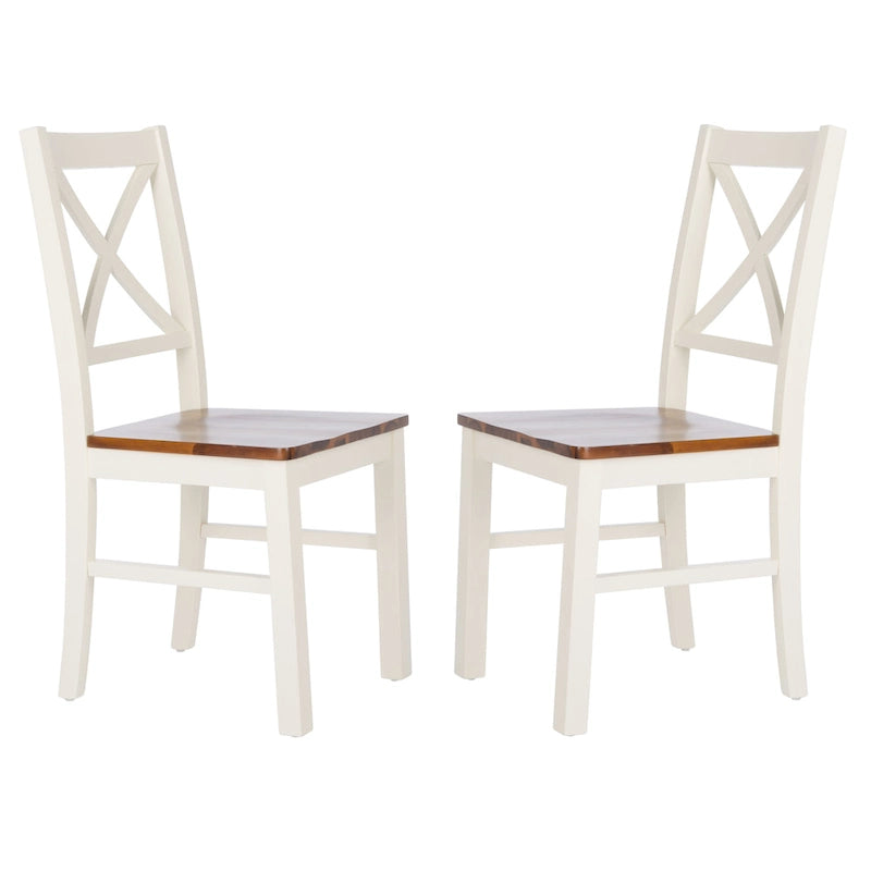 Chaise de salle à manger à dossier carré blanc/naturel (lot de 2)