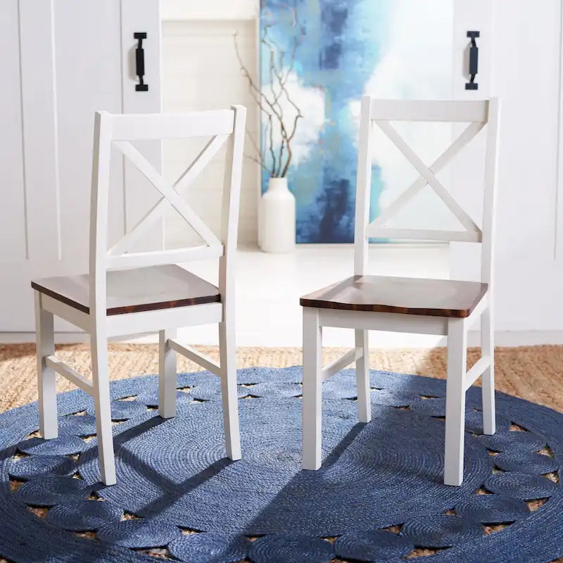 Chaise de salle à manger à dossier carré blanc/naturel (lot de 2)