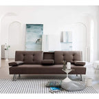 Furniwell Futon moderne en similicuir avec porte-gobelets et oreillers, 65