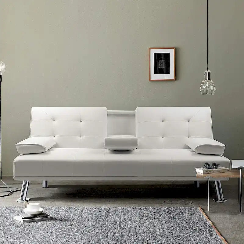 Furniwell Futon moderne en similicuir avec porte-gobelets et oreillers, 65