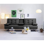 Furniwell Futon moderne en similicuir avec porte-gobelets et oreillers, 65