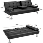 Furniwell Futon moderne en similicuir avec porte-gobelets et oreillers, 65