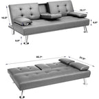 Furniwell Futon moderne en similicuir avec porte-gobelets et oreillers, 65