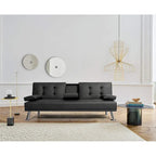 Furniwell Futon moderne en similicuir avec porte-gobelets et oreillers, 65