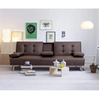 Furniwell Futon moderne en similicuir avec porte-gobelets et oreillers, 65