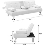 Furniwell Futon moderne en similicuir avec porte-gobelets et oreillers, 65
