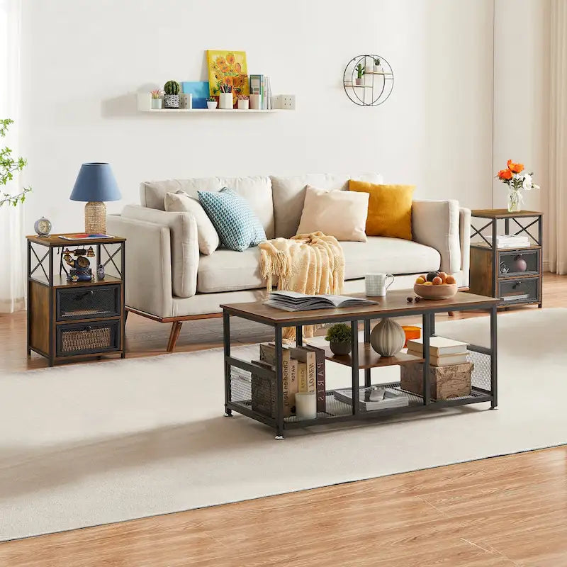 Taomika Tables de chevet modernes, Table basse, Ensembles de tables basses, 5 options, Marron