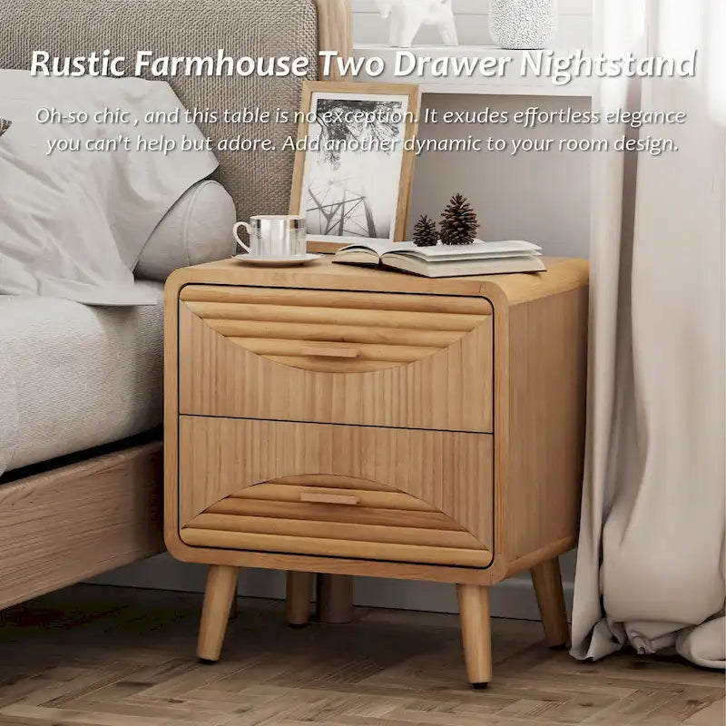 COZAYH Farmhouse Nightstand, Mid Century Nightstand with Handcrafted , Boho, Rustic Style, Natural Wood